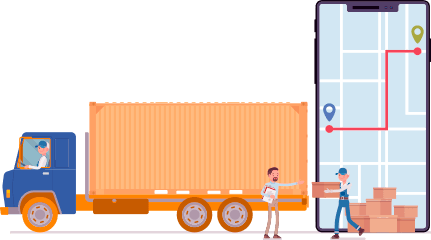 Imagem vetorizada de caminhão sendo carrgado com produtos, representando uma logistica para e-commerce em funcionamento