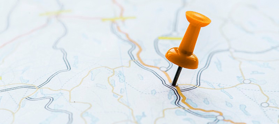 Imagem de um mapa com um alfinete demarcando o endereço