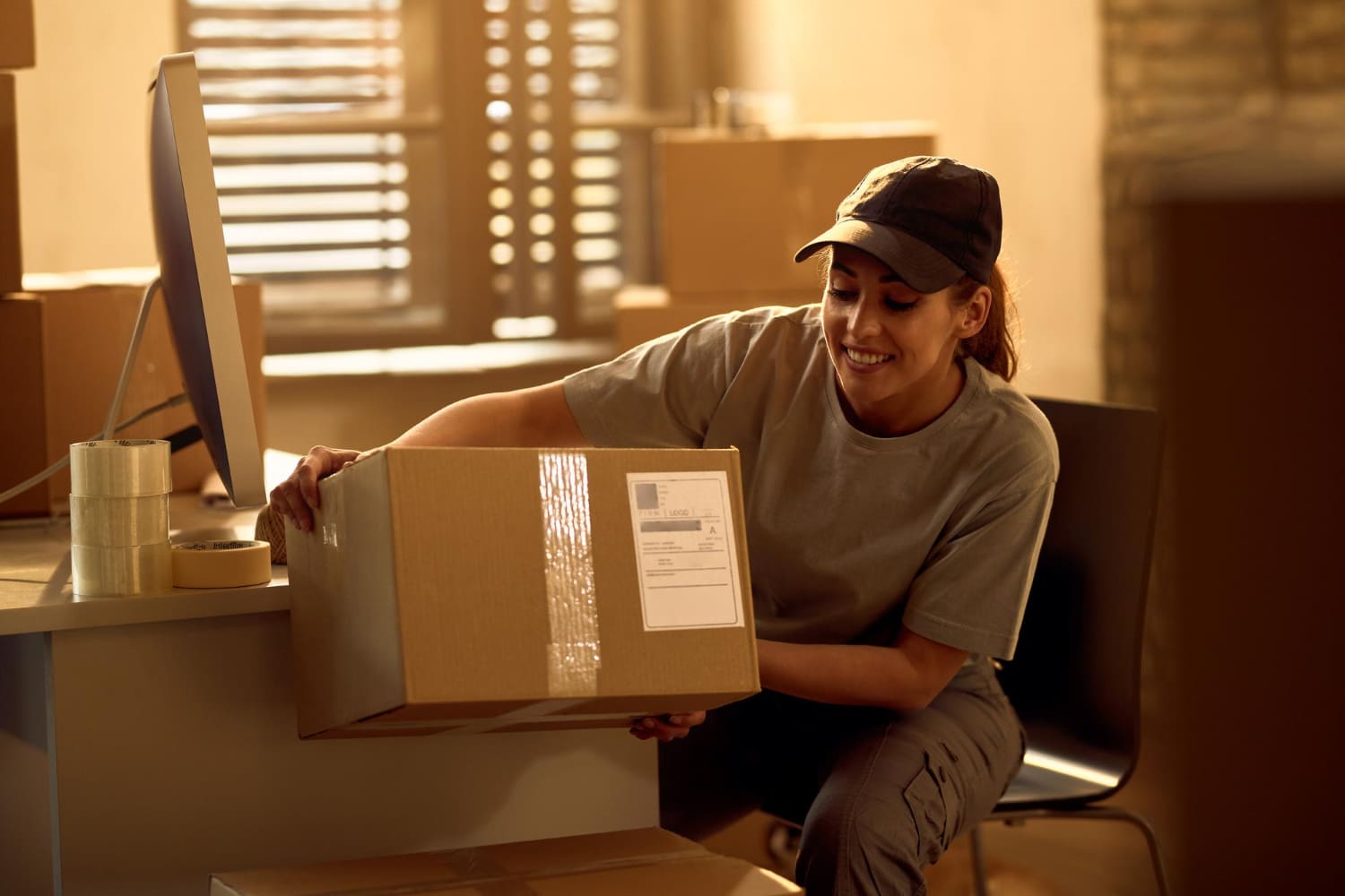 imagem de uma mulher separando caixas para entrega de e-commerce