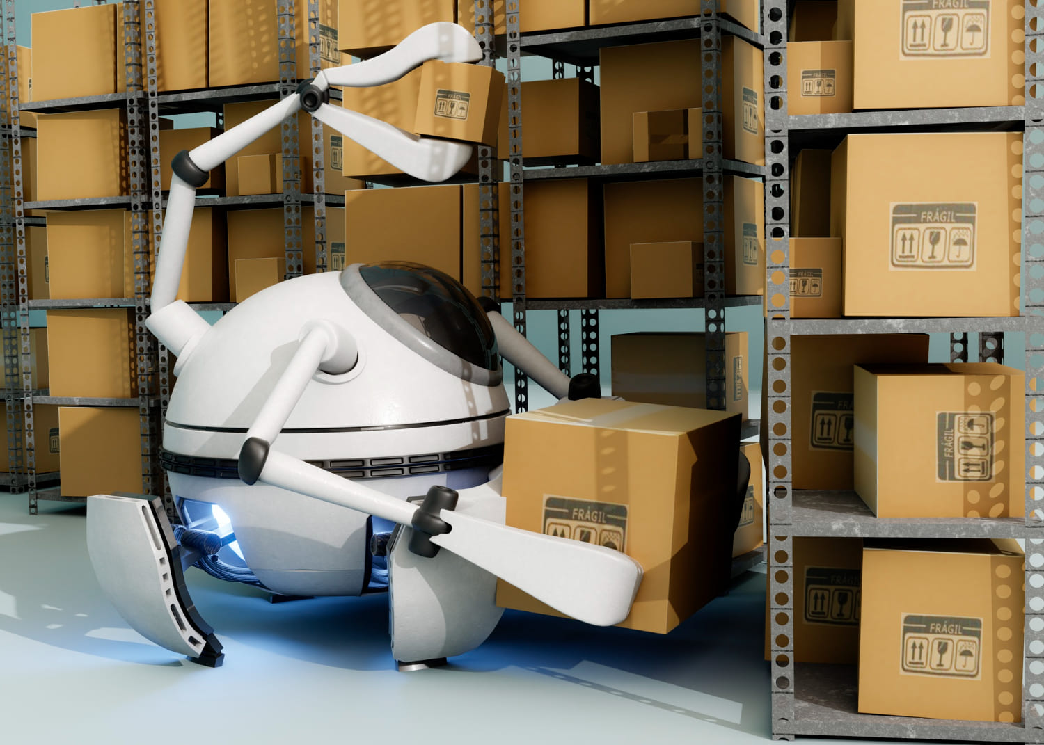 imagem de um robô fazendo serviço de logística