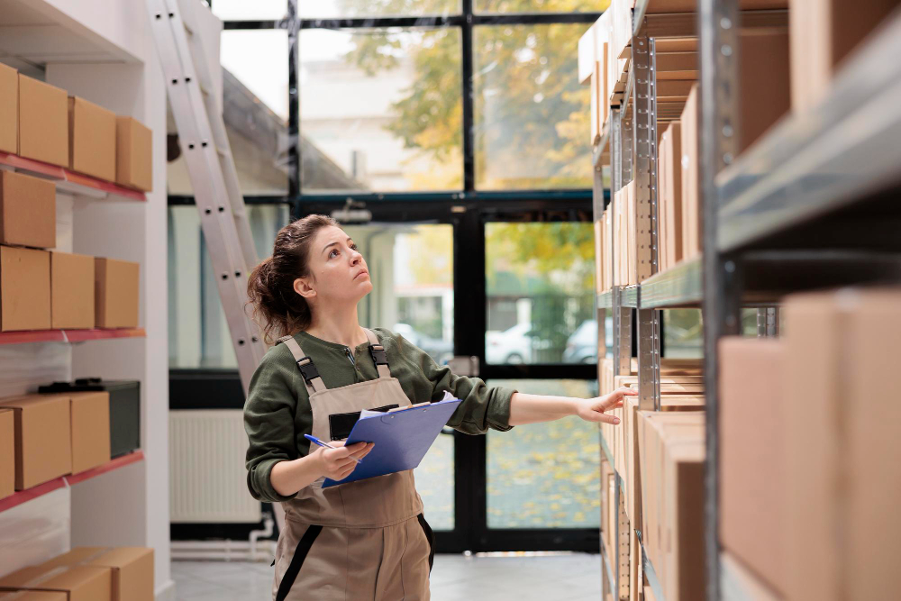 A imagem mostra alguém em um imóvel comercial que é usado para self storage
